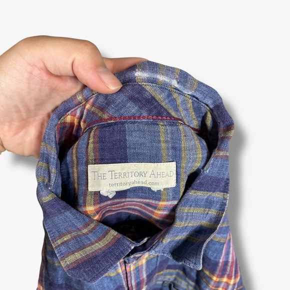 The Territory Ahead Linen Button Shirt Men L Multicolor Plaid Lightweight Preppy - Picture 3 of 6